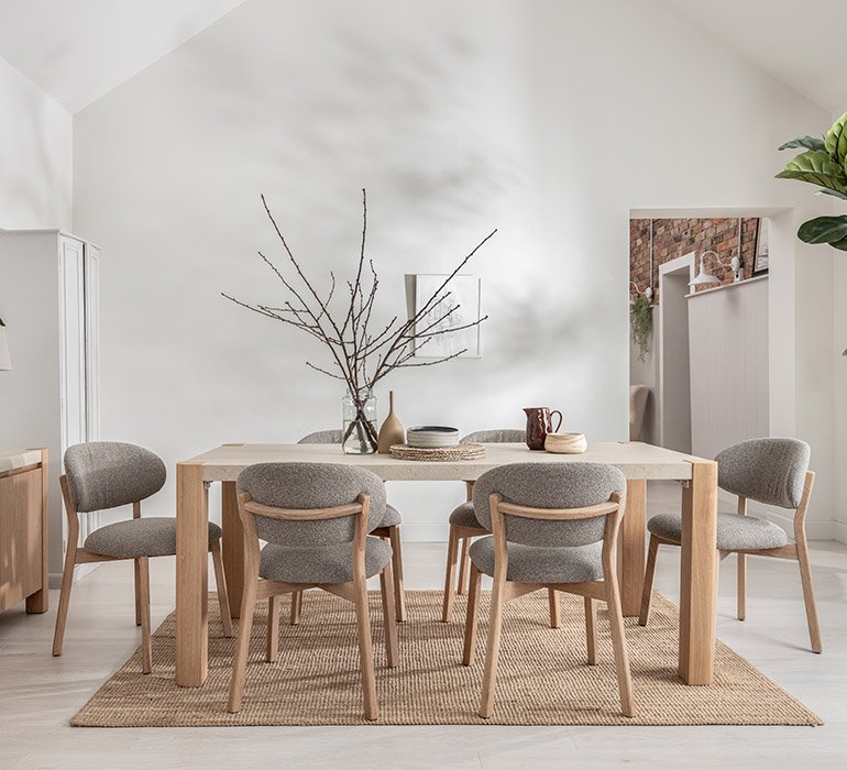 <p>The Arlo Dining Range blends classic style with modern durability. Light oak accents add warmth and character, creating a look that suits a wide range of interiors.</p>
